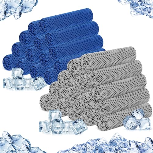 Hosuly 30 Pack Cooling Towels, 40"x12" Ice Breathable Soft Chilly Sweat Rag Microfiber Workout Rags for Gym Cooling Towels for Neck and Face for Yoga Golf Sport Running - color: Light Gray, Dark Blue