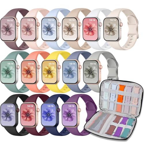 15 Pack Sport Band Compatible with Apple Watch Bands for Women Men 40mm 41mm 38mm 46mm 45mm 44mm 42mm 49mm,iWatch bands with Storage Organizer for iWatch Series 10 9 8 7 6 5 4 3 2 SE Ultra - color: Pack of 15-3, size: 44mm/45mm/46mm/49mm/42mm(Series 3 2 1