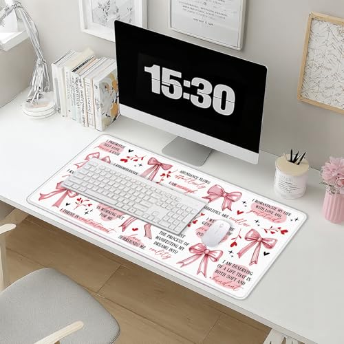Coquette Preppy Pink Bow Inspirational Large Mouse Pad 31.5x15.7inch, Daily Reminders Large Extended Computer Desk Mat Mousepad for Keyboard and Mouse, Girly Office Desk Accessories - color: Color 03