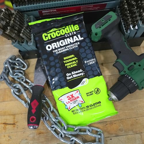 Crocodile Cloth Original Cleaning Wipes, Heavy-Duty Multi-Surface Hand & Tool Wipes, Water-Based, Safe on Skin, 10 Count, 15 x 10 Inch - size: 10 Count (Pack of 1)
