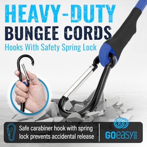 GOEASY0312 12" 18" 24" Bungee Cords with Hooks Heavy Duty 6pcs (Blue) | 12", 18", 24" UV Resistant Bungee Cords with Carabiner Hooks for Outdoors, 200 LBS Max Break Strength - 6PCS (Blue) - color: Blue