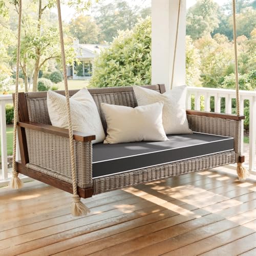 MIULEE Dark Grey 48x18x3 Inch Outdoor Bench Cushion for Patio Furniture | Waterproof Patio Chair Cushion with Adjustable Straps, Set of 1 for Swing, 3-Year Color Fastness, Garden Sofa Couch - color: Dark Grey, size: 48 x 18 x 3 Inch