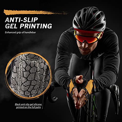 Bike Gloves for Men Women with Anti-Slip Shock-Absorbing Pad, Light Weight Half-Finger Cycling Gloves - color: Black&glod, size: X-Large