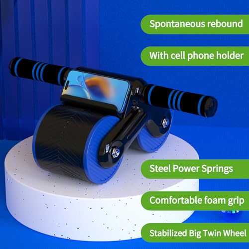 Auto Rebound Ab Roller with Kneeling Mat Exercise Wheels for Beginner | Extra Wide Wheel, Quiet Home Core Training