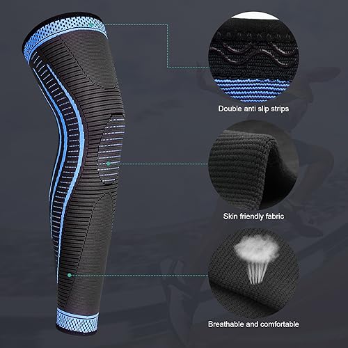 2 Pack Full Leg Compression Sleeves, Long Knee Brace Support for ACL,PCL, Meniscus Tear, Arthritis, Tendinitis,Men And Women (Large, Blue) - color: Blue, size: Large