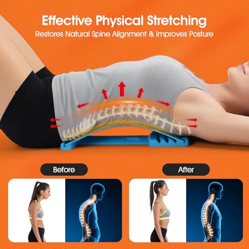 Premium Back Stretcher for Lower Back Pain Relief – 4-Level Adjustable Lumbar Support Board with Soft EVA Massage Strip – Durable & Portable Back Cracker to Release Tension and Reset Your Day (Blue) - color: Blue