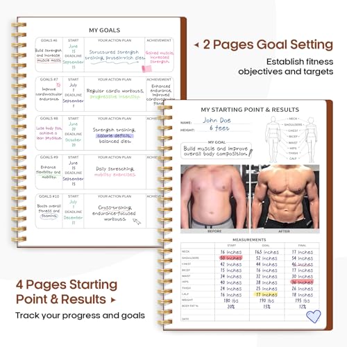 Fitness Workout Journal for Women & Men, A5(5.5" x 8.2") Workout Log Book Planner for Tracking, Progress, and Achieving Your Wellness Goals-Rust Brown - color: h.Rust Brown