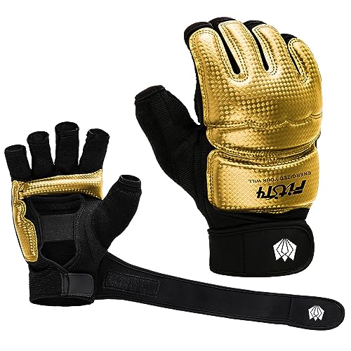 FitsT4 Sports Half Mitts MMA UFC Training Boxing Punch Bag Martial Arts Gloves - color: Gold, size: XX-Large