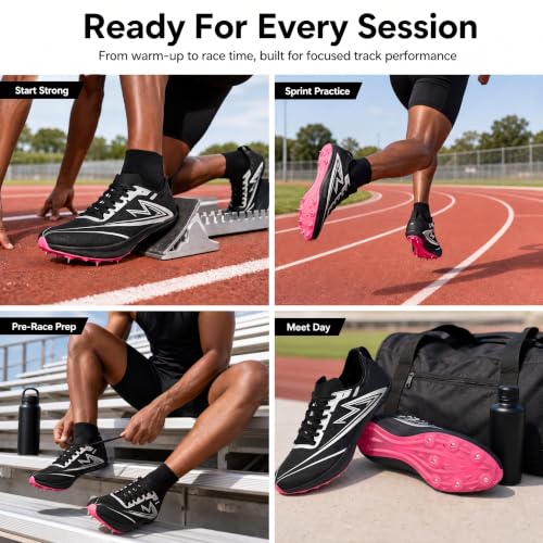 Track and Field Shoes Men Women Kids Spikes Sneakers Full-Length Carbon Plate Track Race Jumping Sneakers Girls Professional Running Track Spikes Shoes Boys - color: Black, size: 3