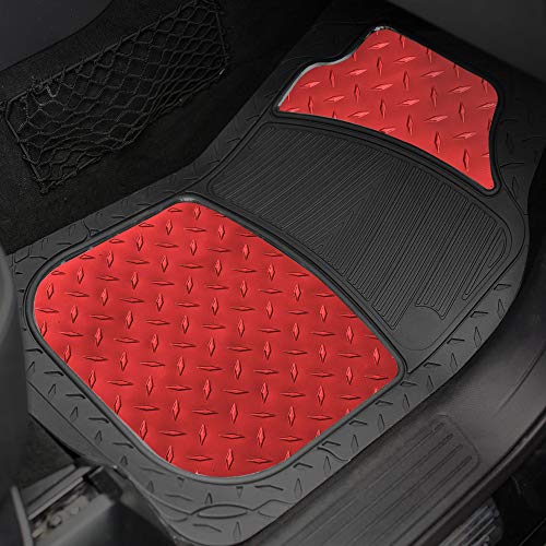 FH Group Automotive Floor Mats - Heavy-Duty Metallic Rubber Floor Mats for Cars, Universal Fit Full Set, Climaproof & Trimmable Floor Mats for Most Sedan, SUV, Truck, Red - color: Red
