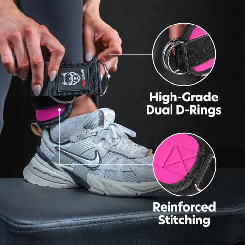 AmStaff Fitness Ankle Straps for Cable Machines – Padded Gym Ankle Cuffs for Glutes, Legs, and Booty Workouts – Adjustable Cable Attachments for Women & Men – One Size - color: Pink (Pair)