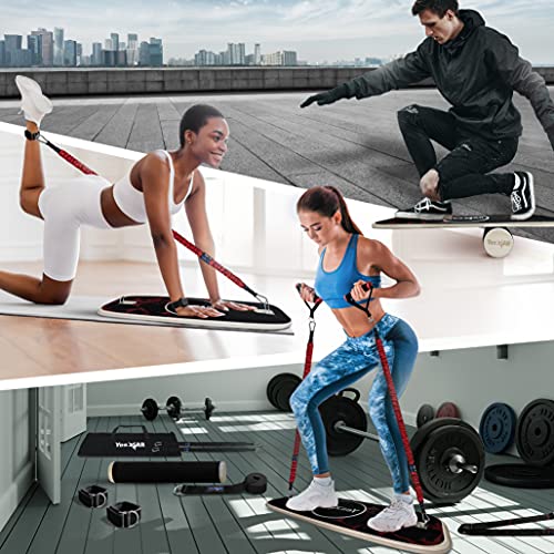 Yes4All Balance Board Sports Trainer, Surf Trainer Board With Adjustable Stoppers, Improve Core Strength and Balance Control - color: H. Combo Portable Home Gym - Black/Red