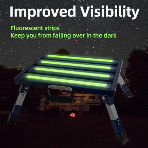 Aluminum RV Steps, 4-Level Adjustable Folding Step Stool with Non-Slip Rubber Feet, Non-Slip Fluorescent Strip Platform Rv Accessories - Blue - color: Blue
