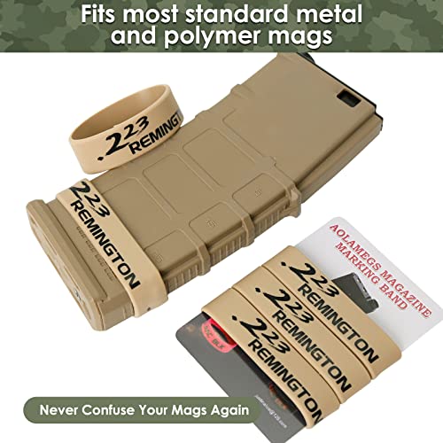 Aolamegs 5/10 Pack Magazine Bands - 5.56 Nato, 300 Blackout, 300 Subsonic, .223 Remington, .308 Winchester, 7.62x39 Magazine Marking Band, Durable Silicone Ammo Caliber Bands for Magazine Identification (2 Colors) - color: 223rem-khakiblack(10pcs)