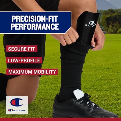 Champion Defender Elite Youth Soccer Shin Guards, Slip-in Curved Plastic Plate and EVA Foam Interior for a Contoured Fit, for Boys/Girls Soccer Game - size: Large-X-Large