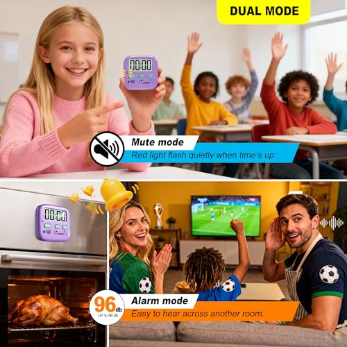 Antonki 2 Pack Digital Timer for Kids, Magnetic Countdown Kitchen Timers for Cooking, Egg, Classroom, Teacher, Exercise, Study, Oven - Battery Included - color: Fresh Purple