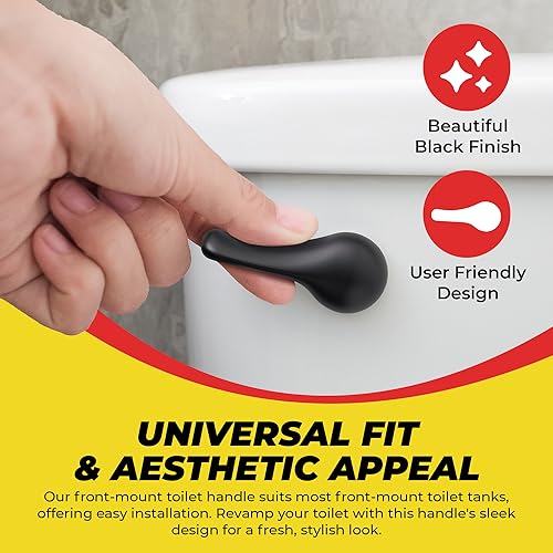 Qualihome Front Mount Toilet Handle Replacement Kit - Black Flush Handle with 2 Inch Universal Toilet Flapper Replacement - Easy Install Toilet Lever & Flapper - Toilet Flusher Kit - color: Black Finish