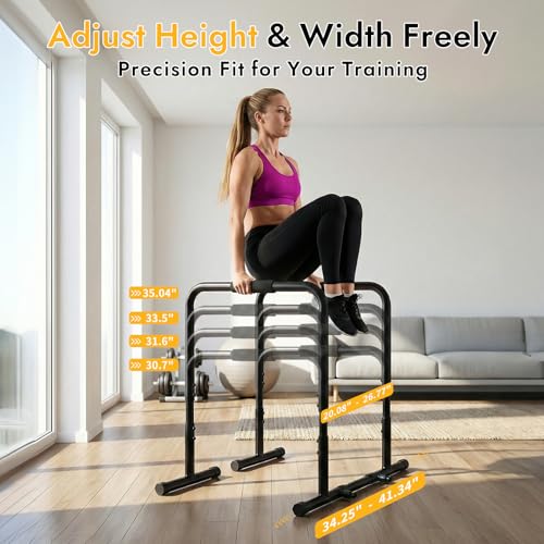 NEWBULIG Dip Bar Station, Adjustable Parallel Parallettes Bar with Soft High-Density Foam Handles, Heavy Duty Dip Stands Workout Equipment for Home, Gym, Patio, Office - color: Inky Black