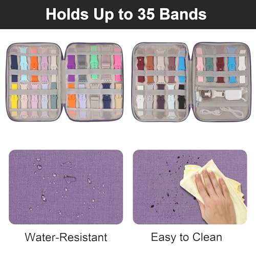 Watch Band Case, Watch Band Storage Organizer Compatible with 35 Watch Bands and Accessories, Watch Straps Carrying Case, Watch Band Holder Fit for Most Sizes of Watch Straps, Purple - color: Purple