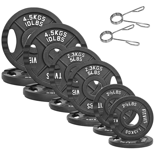 Fitvids Standard Cast Iron 1-Inch Weight Plates for Strength Training & Weightlifting, 35LB/70LB/120LB - style: Set (70LB: 2.5/5/10LB X4)