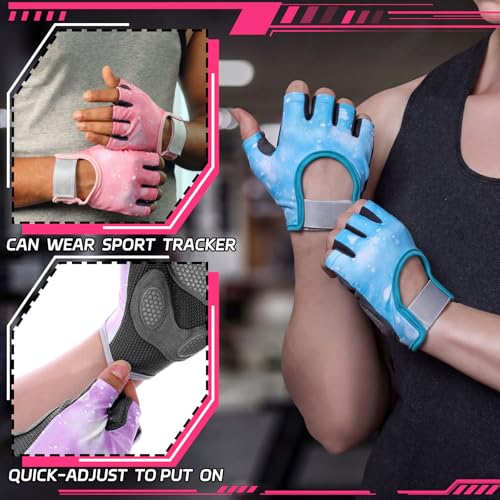 Fourluoo 3 Pairs Weight Lifting Gloves for Men Women, Gym Workout Gloves with Full Palm Protection, Breathable Anti-Slip Fitness Glove for Training, Cycling, Pull-ups, Medium - style: Vibrant Style