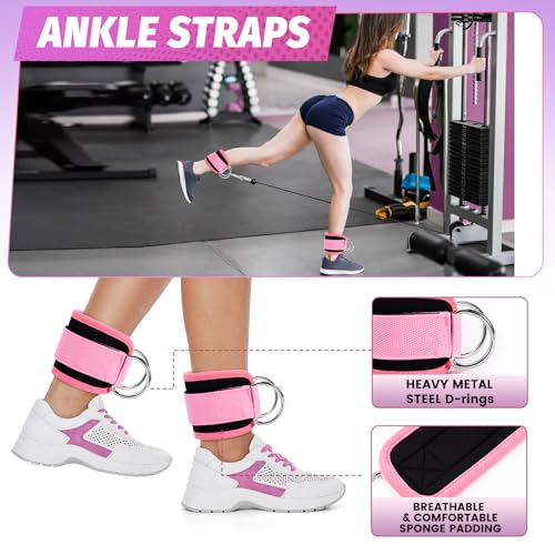 Gym Barbell Pad Set: 7 PCS Gym Equipment Accessories | Hip Thrusts Pad for Squats Ankle Strap for Cable Machine Hip Resistance Band Weight Lifting Strap and Carry Bag - color: Black