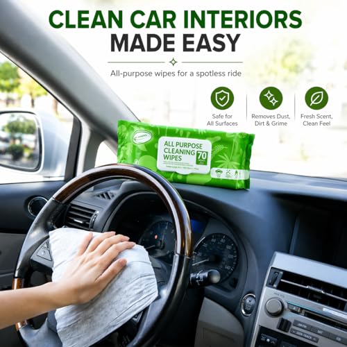 Air Jungles All Purpose Cleaning Wipes 70 Count, XL 8x10 Inch | Heavy Duty for Car Interior, Kitchen, Bathroom, Gym Equipment, Tools, Non-Toxic Safe For Multi-Surface - size: 70 Count (Pack of 1)