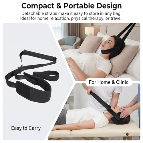 Adjustable Cervical Neck Support Stretcher, Soft Skin-Friendly Portable Neck Relaxation Tool with Durable Nylon Tape and Anti-Slip Handle, Adjustable Fit for Home Office Daily Neck Care, Black