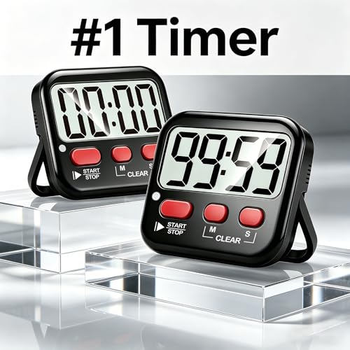 Antonki 2 Pack Digital Timer for Kids, Magnetic Countdown Kitchen Timers for Cooking, Egg, Classroom, Teacher, Exercise, Study, Oven - Battery Included - color: New Black