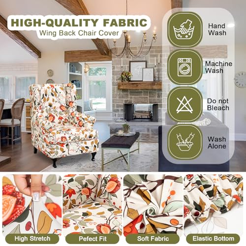 NILUOH Wingback Chair Slipcover 2-Piece Stretch Wingback Chair Sofa Slipcover Armchair Cover Printed Furniture Protector Couch Soft with Elastic Bottom for Living Room - color: Flower 5