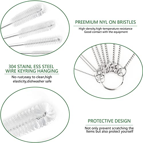 CiaraQ Bottle Cleaning Brushes, 9.8 Inch Nylon Tube Brush Set | White Cleaner for Narrow Neck Bottles Cups with Hook, Set of 10pcs - color: White, size: 9.8 Inch (10pcs)
