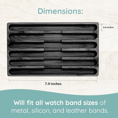 Wooden Watch Band Organizer - Works with All Apple Watch Bands - Watch Band Holder - Wooden Watch Stand Display - Birthday Gift for Her (6, Black) - color: Black