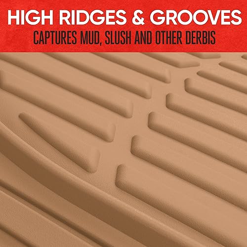 Motor Trend FlexTough Floor Mats for Cars, Beige Deep Dish All-Weather Mats, Waterproof Trim-To Fit Automotive Floor Mats for Cars Trucks SUV, Universal Floor Liner Car Accessories - color: Beige, style: Full Set
