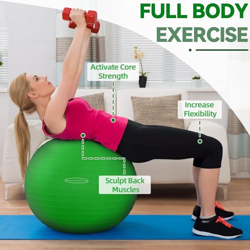 Fitvids Anti-Burst and Slip Resistant Exercise Yoga Fitness Birthing Ball with Quick Pump, 2,000-Pound Capacity, Multiple Colors and Sizes - color: Green, style: 19-22in (48-55cm), M