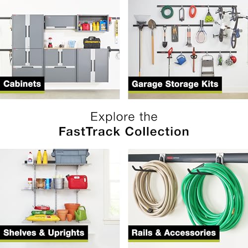 Rubbermaid Fasttrack Garage Storage Utility Hooks 7 Piece Black All in One Rail Hook Kit and Tool Organizer Heavy Duty for Home/Garage/Shed/Garden - size: 2 Rails, 5 Hooks