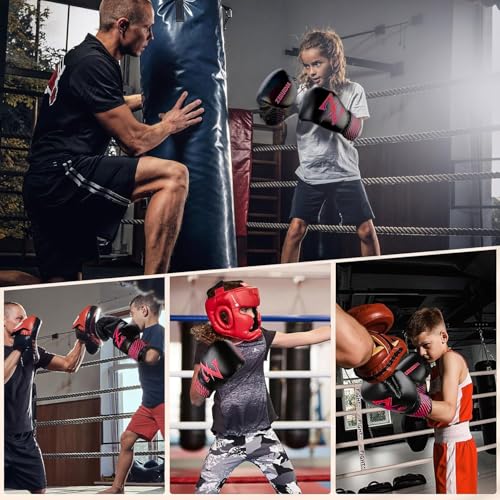 Kids Boxing Gloves 6 oz Youth Training Sparring Gloves for 3–12, Leather Ventilated Mesh, Boys Girls Junior Punching Gloves for PunchBag Focus Pads MMA Muay Thai Kickboxing - color: Pink