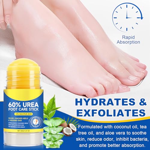 60% Urea Cream Stick plus 2% Salicylic Acid, Maximum Strength Urea Foot Cream Callus Remover for Dry Cracked Heels, Hands, Knees,Exfoliating Moisturizer, Dead Skin Remover Foot Balm 1.4oz (2pcs) - size: 1.41 Fl Oz (Pack of 2)