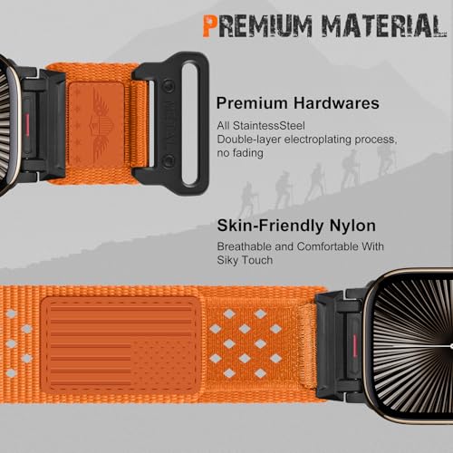 Rugged Nylon Band for Apple Watch Ultra 3/2/1 Series 11 10 9 8 7 6 5 4 SE/3/2/1 for Men,Breathable Stars-Stripes Flag Wristband Workout Athletic Strap for iWatch Ultra Bands 49mm 46mm 45mm 44mm 42mm - color: 09-Orange-Leather Flag-Metal adapter, size: 49/
