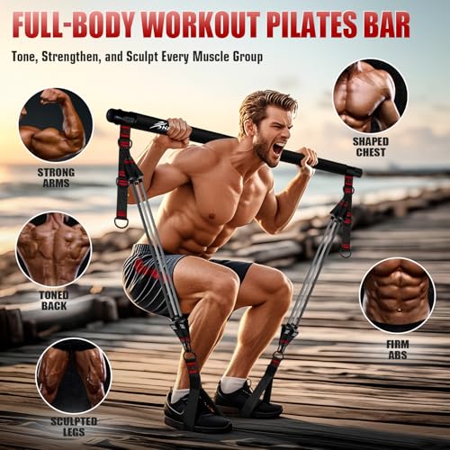 HPYGN Pilates Bar Kit with Resistance Bands, Heavy Duty Multifunctional Pilates Workout Equipment for Strength Training, HIP, Back, Arms, Ab, Shoulders, Portable Home Gym & Travel Fitness Gear for Men - style: 330lbs