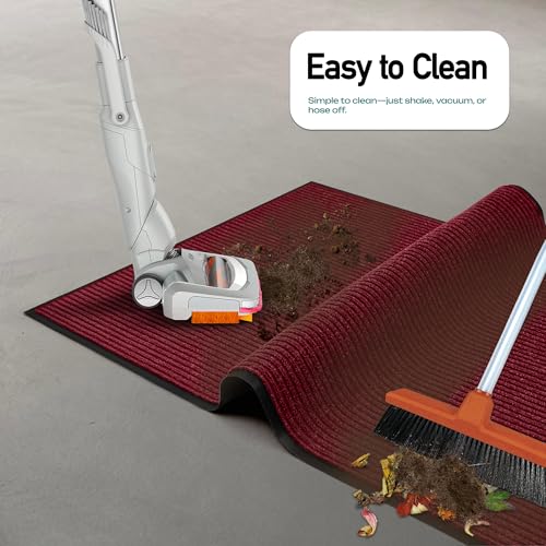 MaxMat® Extra Large Commercial Door Mat, Rubber Border Heavy Duty Door Mat, Waterproof, Low-Profile, Easy to Clean, Rubber Entry Mat. (Red, 2 x 6 Feet) - color: Red, size: 2 x 6 feet