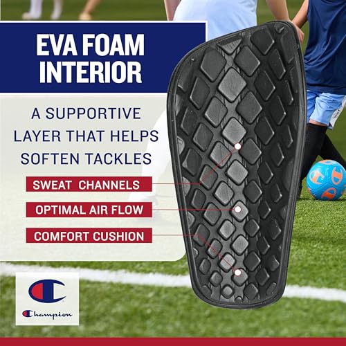 Champion Defender Elite Youth Soccer Shin Guards, Slip-in Curved Plastic Plate and EVA Foam Interior for a Contoured Fit, for Boys/Girls Soccer Game - size: Large-X-Large