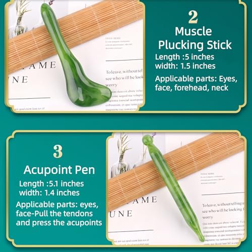 Gua Sha Scraping Massage Tool, GuaSha Facial Set, Natural Resin GuaSha Massage Tools for Rejuvenate Skin Anti-Wrinkle Anti Aging (Green, Muscle Plucking Stick) - size: Muscle plucking stick