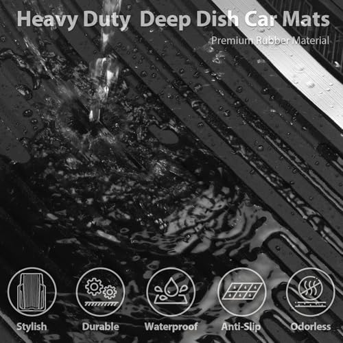 CAR PASS Heavy Duty Rubber Car Mats Metallic, Aluminum Film All Weather Floor Mats Waterproof Universal Trim to Fit for SUV Sedan Van 4 Piece Deep Dish Two-Tone Sporty Black Silver Chrome - color: Black and Silver