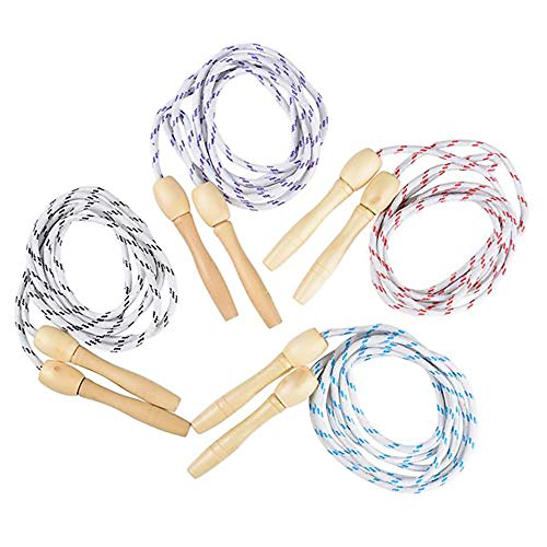 The Dreidel Company 4-Count 7'Foot Durable Jump Ropes for Kids (4-Pack), Nylon with Wooden Handles, indoor & Outdoor Skipping Activity, Party Favors, 7' Ft. (84" inches) - size: 4-Pack