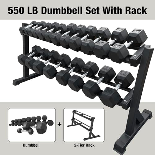 550 lbs 1200lbs 2100 lbs Dumbbells Weight Set, Hex Dumbbell Sets, Gyms Weights Dumbbells Sets, Weight Set for Home Gym, Strength Training, Fitness Center Equipment - color: 550lbs Dumbbells W/ 2-tier Rack