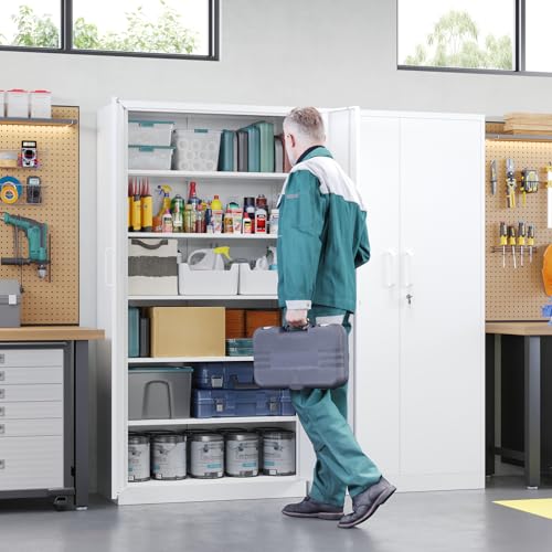 Letaya Metal Storage Cabinet with Lock Door Adjustable Shelf,72" Steel Lockers for Office, Home,School,Kitchen,Garage Tool Utility Cabinet (2 Door-White) - color: White, size: 72 X 36 X 18 In(H X W X D)