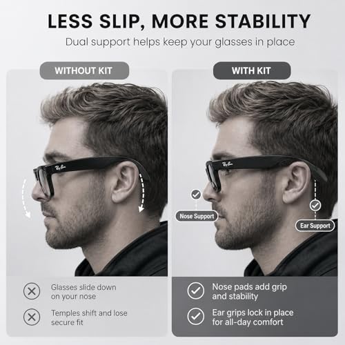 Compatible with Ray-Ban Meta Wayfarer Eyeglass Nose Pad, 8 Pairs Soft Silicone Anti Slip Replacement Nose Pads - color: Black-1 Pair Ear Grip + 8 Pair Nose Pads