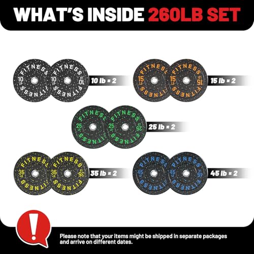 2" Bumper Plates Set Olympic Weight Plates for Barbell Strength Training | Papababe 2Inch Weights Plates Set, Floor Protective Plates, 20-600lbs Rubber Bumper Plates for Weightlifting, Bench Press - size: 260 LB SET (PAIR OF 10, 15, 25, 35, 45 LB), style: