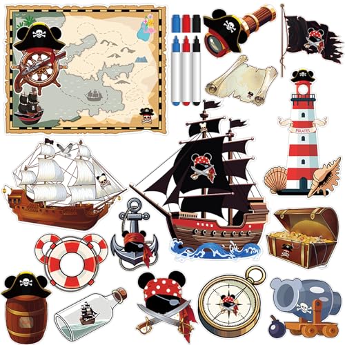 RiVolTa Cruise Door Magnets Decorations - 16 PCs Mouse Pirate Captain Ship Cabin Stateroom Sea Navigation Accessories Anchor Funny Magnetic Stickers with Pens for Party Carnival Holiday Whiteboard Car - style: Pirate