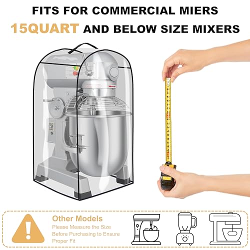 Commercial Food Mixer Cover,For Commercial Mixers 15QT and under,High Density Waterproof and Dustproof Mixer Clear PVC Cover（only cover） - size: Suitable for 15-quart